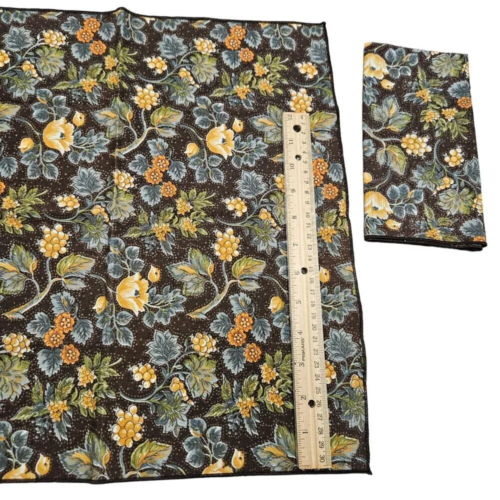 Vintage 90s Handmade Handcrafted Floral Patterned Brown Square Napkins Set 2 MCM